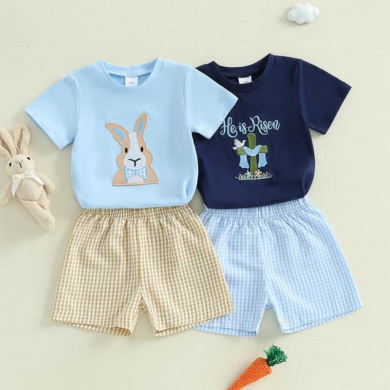 Lioraitiin 0-3 anos bebê menino roupa de páscoa coelhinho/ manga curta + short - Shopmix