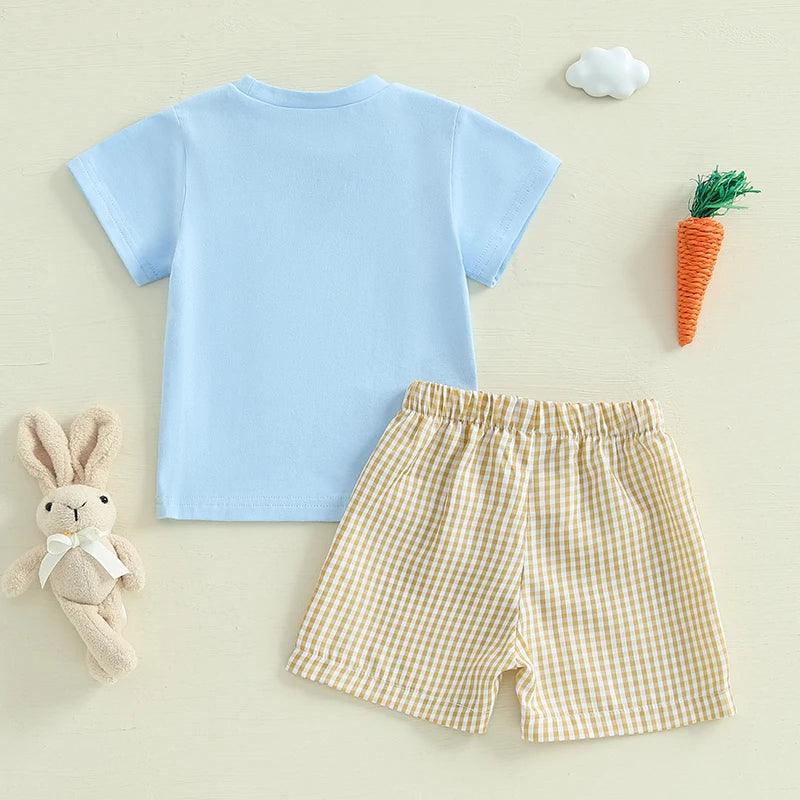 Lioraitiin 0-3 anos bebê menino roupa de páscoa coelhinho/ manga curta + short - Shopmix