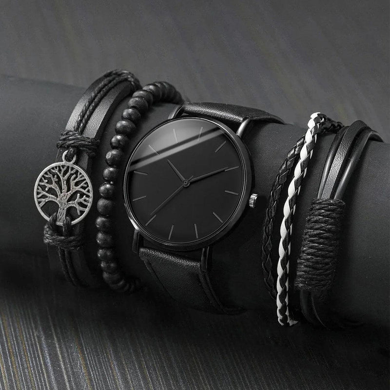 relógios masculinos elegante + pulseira de couro - Shopmix