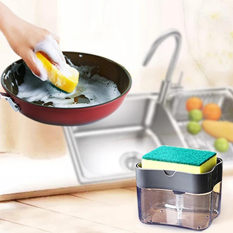 Dispenser de Detergente 2 em 1 com Suporte – Organize Sua Pia e Economize Detergente! - Shopmix