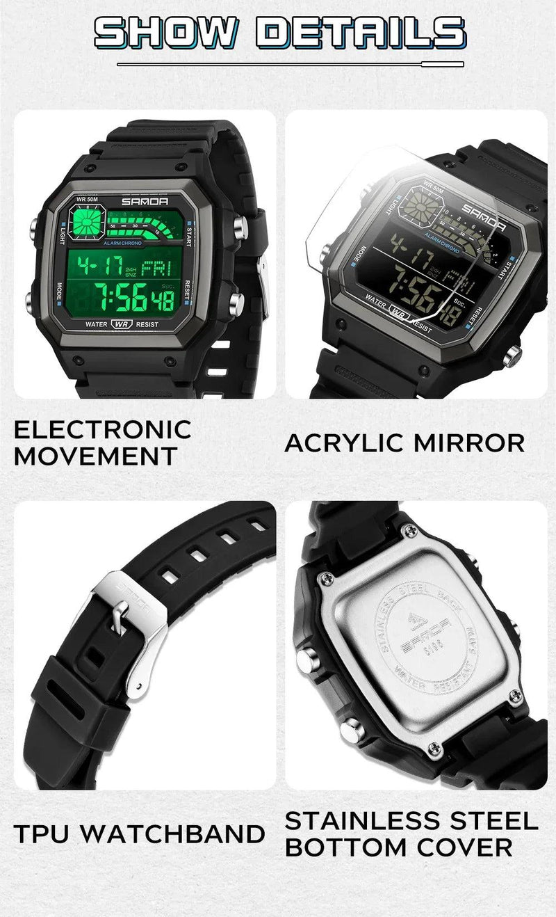 RELÓGIO SANDA 6196 Esporte Clássico Eletrônico Night Glow À Prova D 'Água - Shopmix
