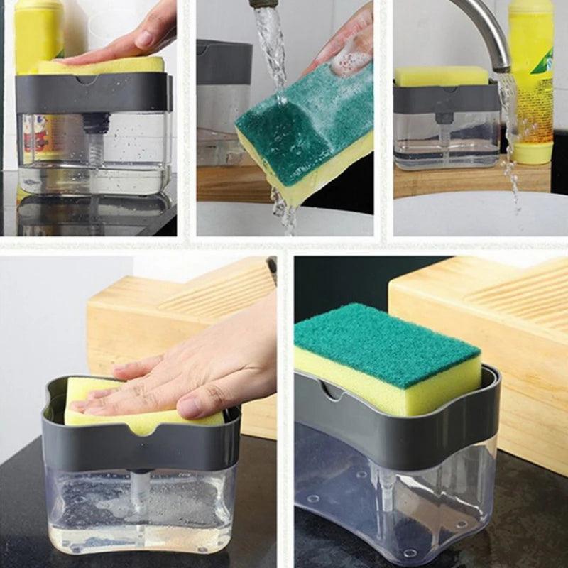 Dispenser de Detergente 2 em 1 com Suporte – Organize Sua Pia e Economize Detergente! - Shopmix