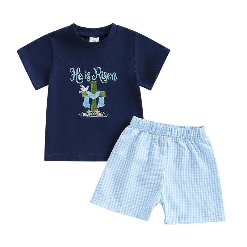 Lioraitiin 0-3 anos bebê menino roupa de páscoa coelhinho/ manga curta + short - Shopmix