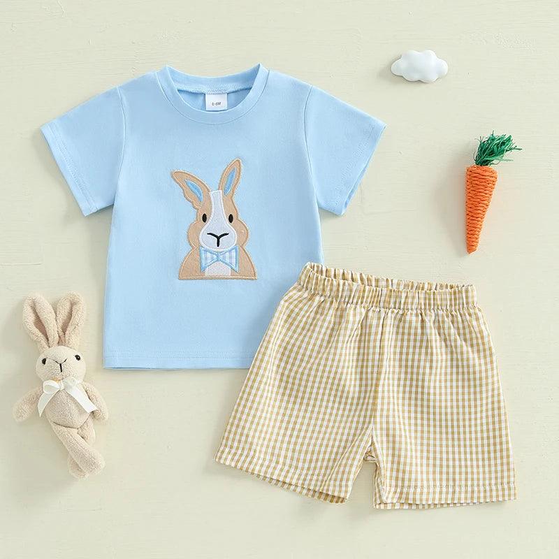 Lioraitiin 0-3 anos bebê menino roupa de páscoa coelhinho/ manga curta + short - Shopmix