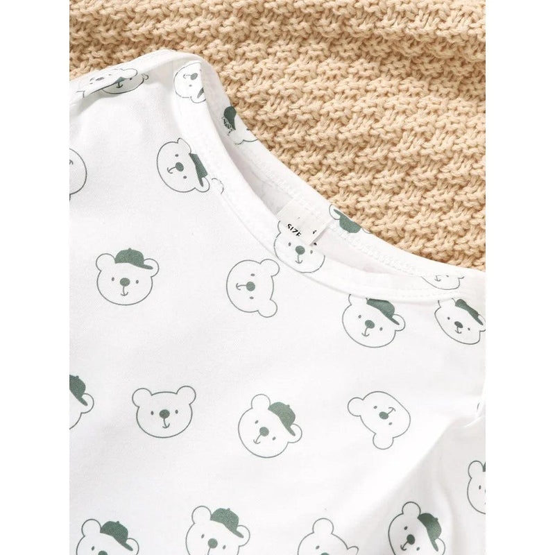 conjunto de roupas urso impressão bodysuit com verde - Shopmix