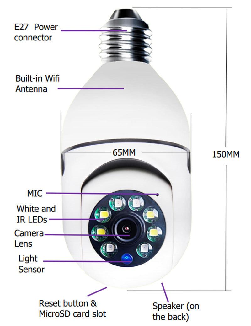 WiFi CAMERA 1080P Bulb 4X Zoom Camera E27 Home 5GWiFi Alarm Monitor - Shopmix
